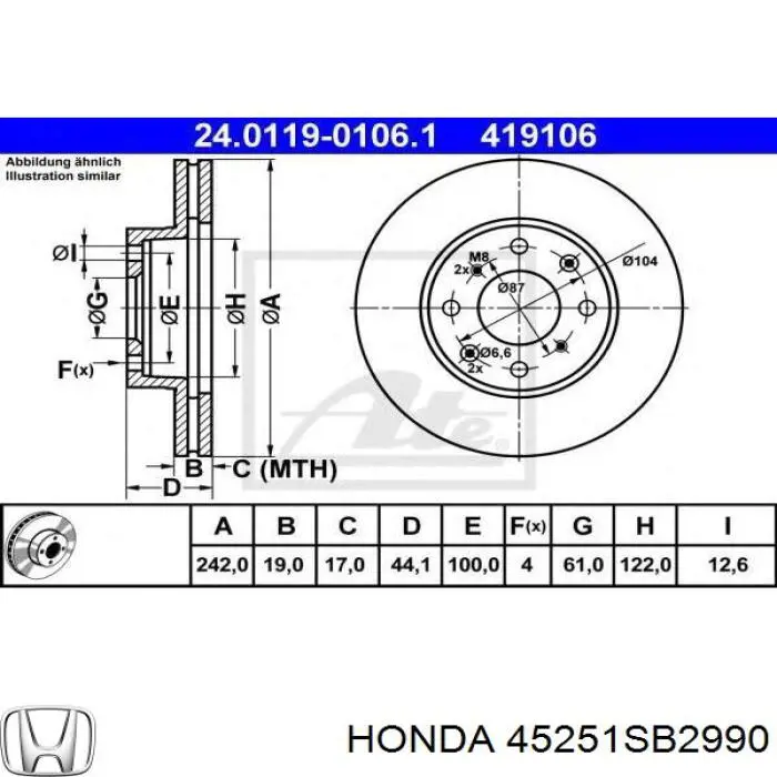 45251SB2990 Honda disco de freno delantero