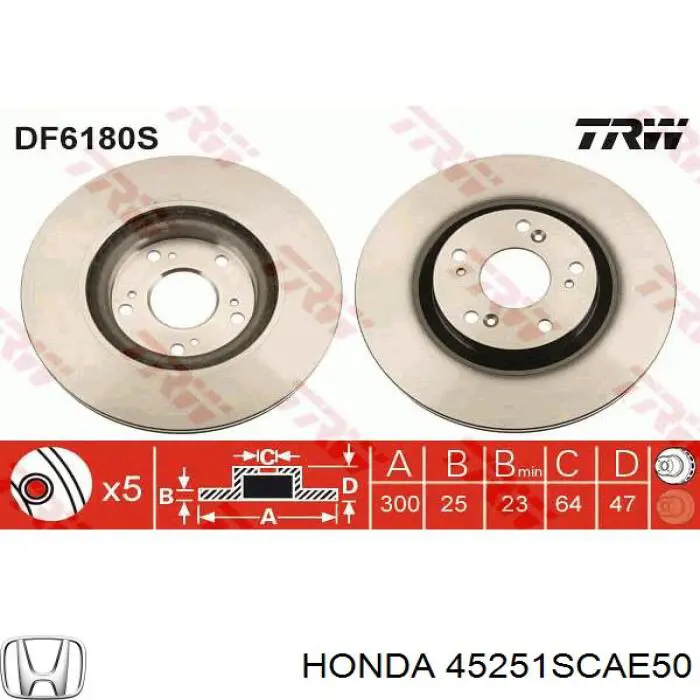 Disco de freno delantero Honda 45251SCAE50