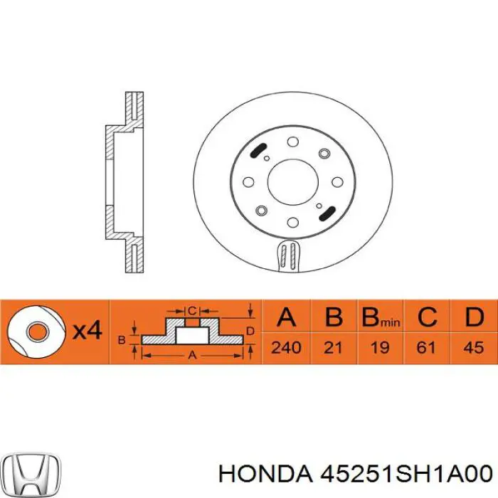Disco de freno delantero Honda 45251SH1A00