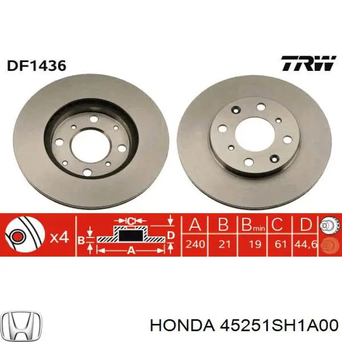 Frenos delanteros Honda 45251SH1A00 precio, desde 27,83 EUR
