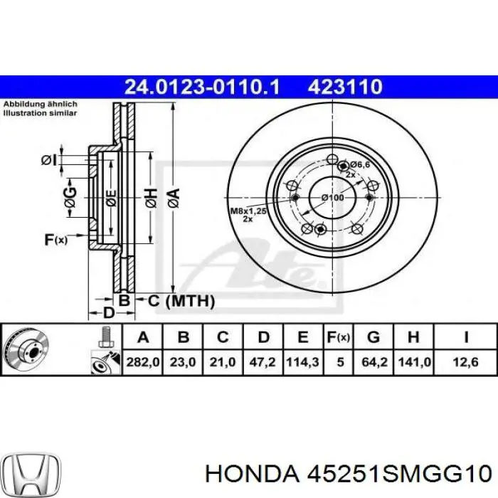 45251SMGG10 Honda disco de freno delantero