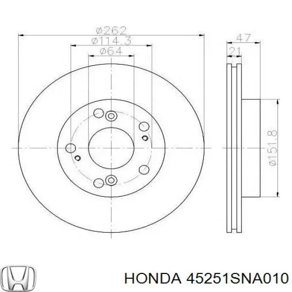 45251SNA010 Honda disco de freno delantero