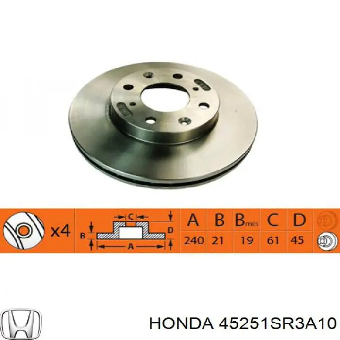 Disco de freno delantero Honda 45251SR3A10