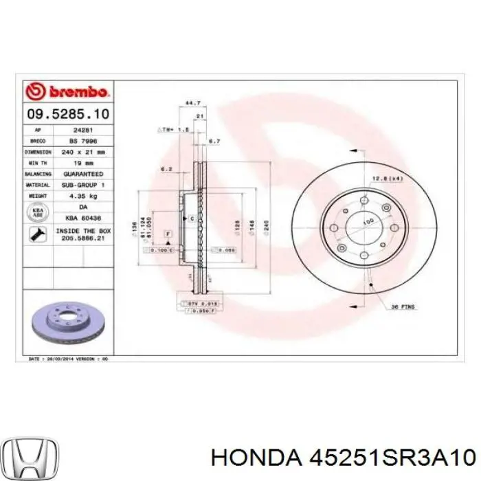 Frenos delanteros Honda 45251SR3A10 precio, desde 27,21 EUR