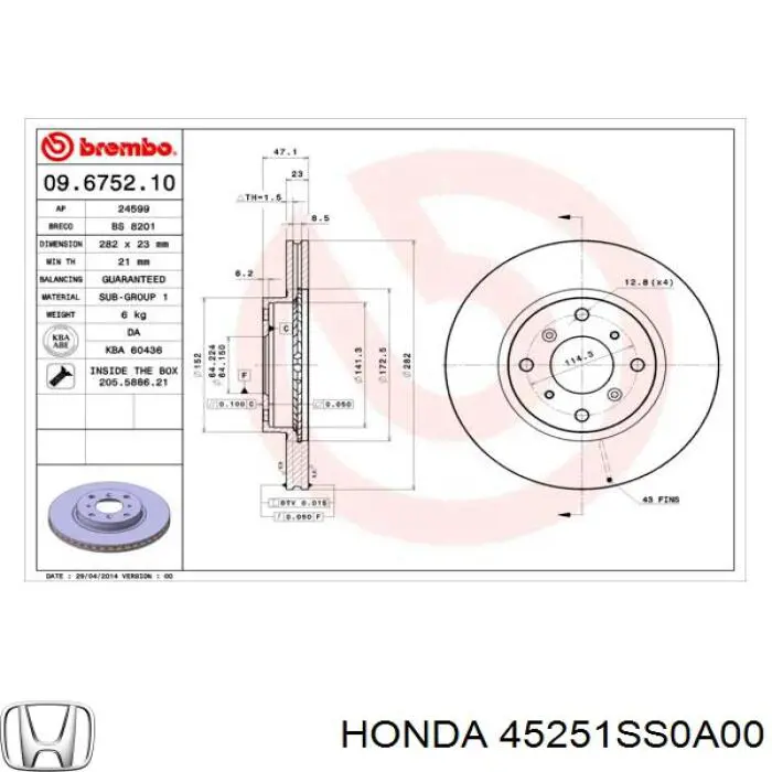 Frenos delanteros Honda 45251SS0A00 precio, desde 44,89 EUR