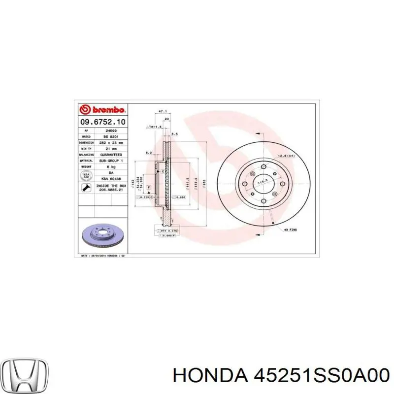 Disco de freno delantero Honda 45251SS0A00