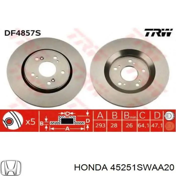 45251SWAA20 Honda disco de freno delantero
