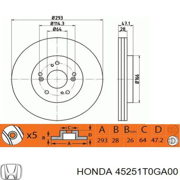 45251T0GA00 Honda disco de freno delantero
