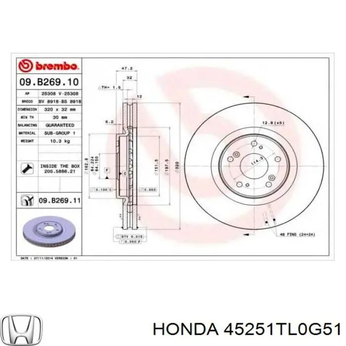 45251TL0G51 Honda Discos