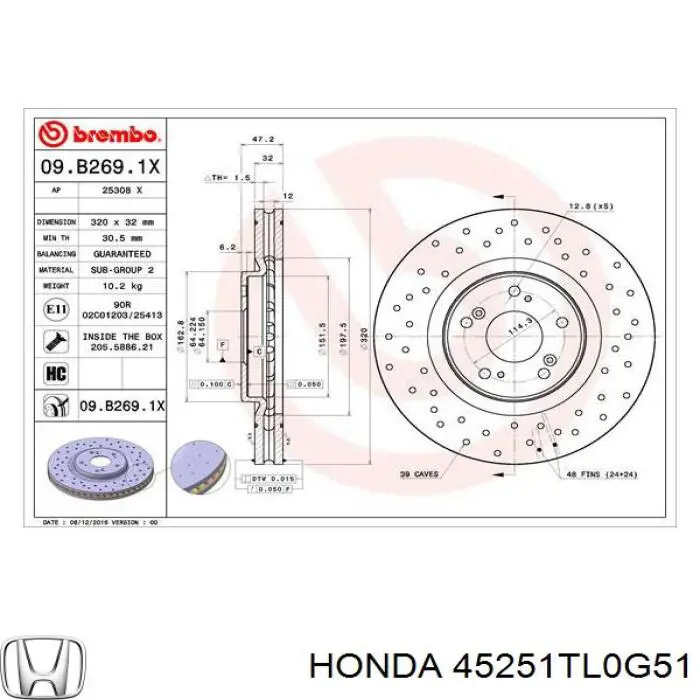 Comprar 45251TL0G51 Honda Freno de disco delantero