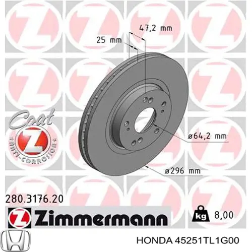 Disco de freno delantero Honda 45251TL1G00