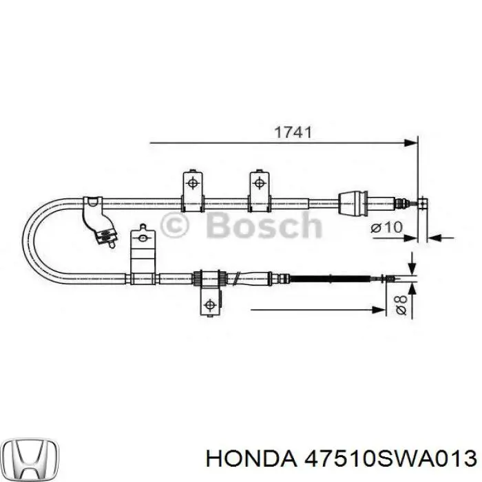 Cable de freno de mano trasero derecho 47510SWA013 Honda