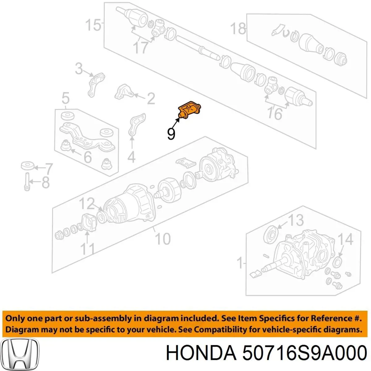50716S9A000 Honda Amortiguador de vibraciones del diferencial trasero