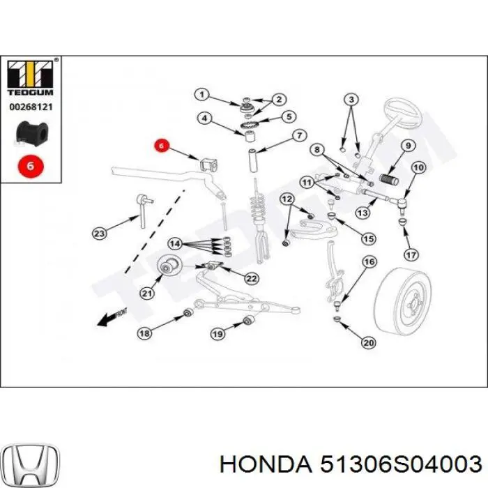 Comprar 51306S04003 Honda Buje de barra estabilizadora delantera