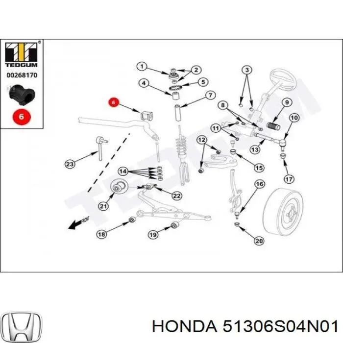 Soporte estabilizador, Eje delantero Honda 51306S04N01