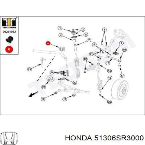 51306-SR3-000 Honda casquillo de barra estabilizadora delantera
