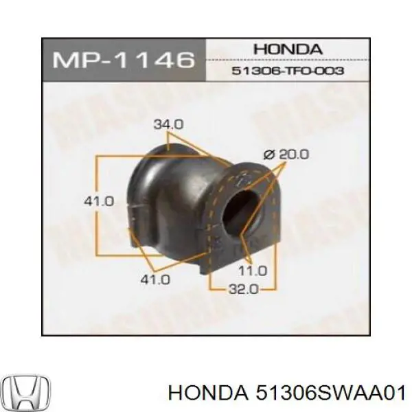 Buje de barra estabilizadora delantera Honda 51306SWAA01 precio, desde 2,98 EUR