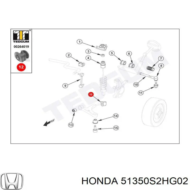 Brazo inferior derecho de la suspensión delantera 51350S2HG02 Honda