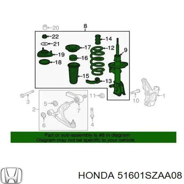 Amortiguador delantero derecho 51601SZAA08 Honda