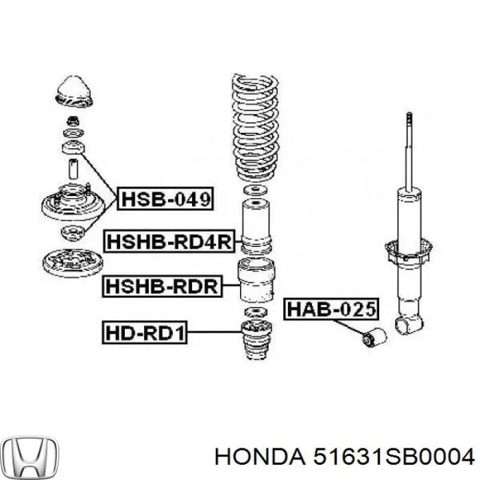 Buje de vástago de amortiguador delantero 51631SB0004 Honda