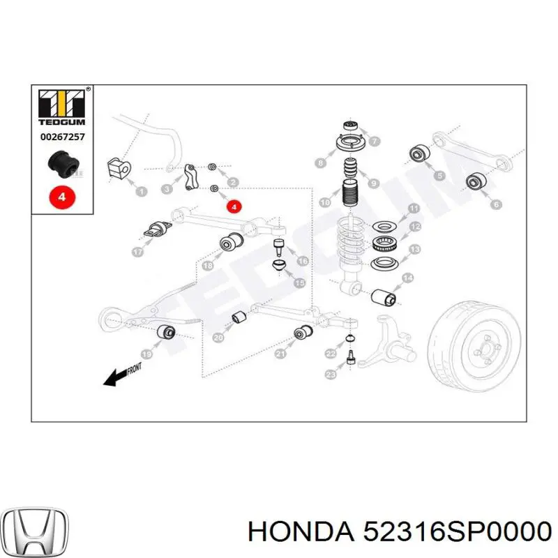 52316SP0000 Honda casquillo del soporte de barra estabilizadora trasera