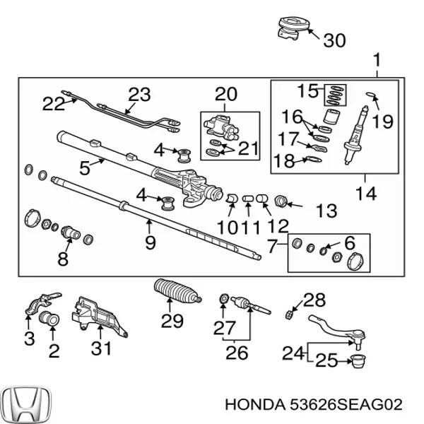 Comprar 53626SEAG02 Honda Eje de la cremallera de dirección