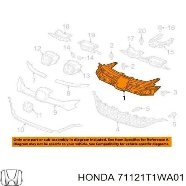 71121T1WA01 Honda rejilla de radiador