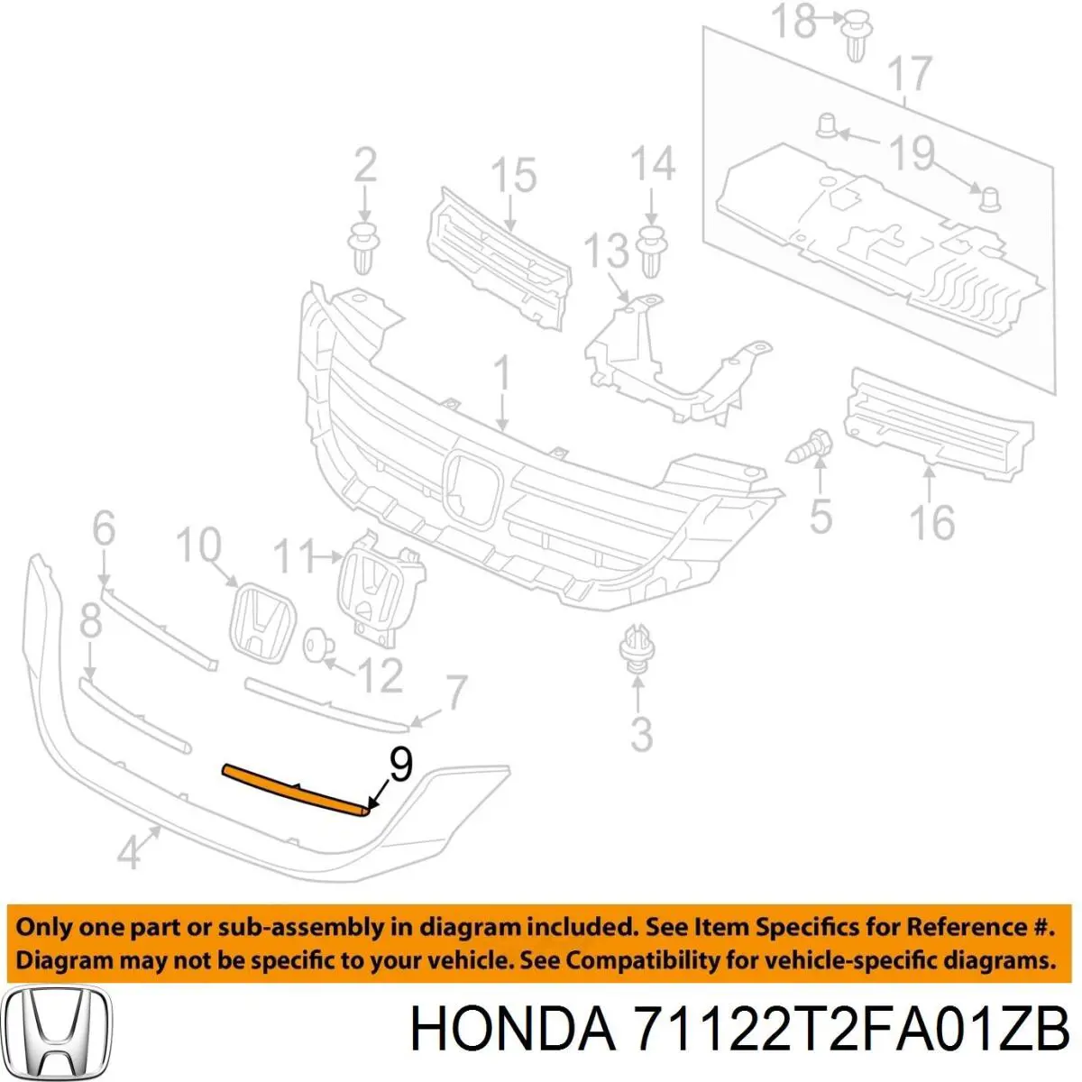 71122T2FA01ZB Honda moldura de rejilla de radiador inferior