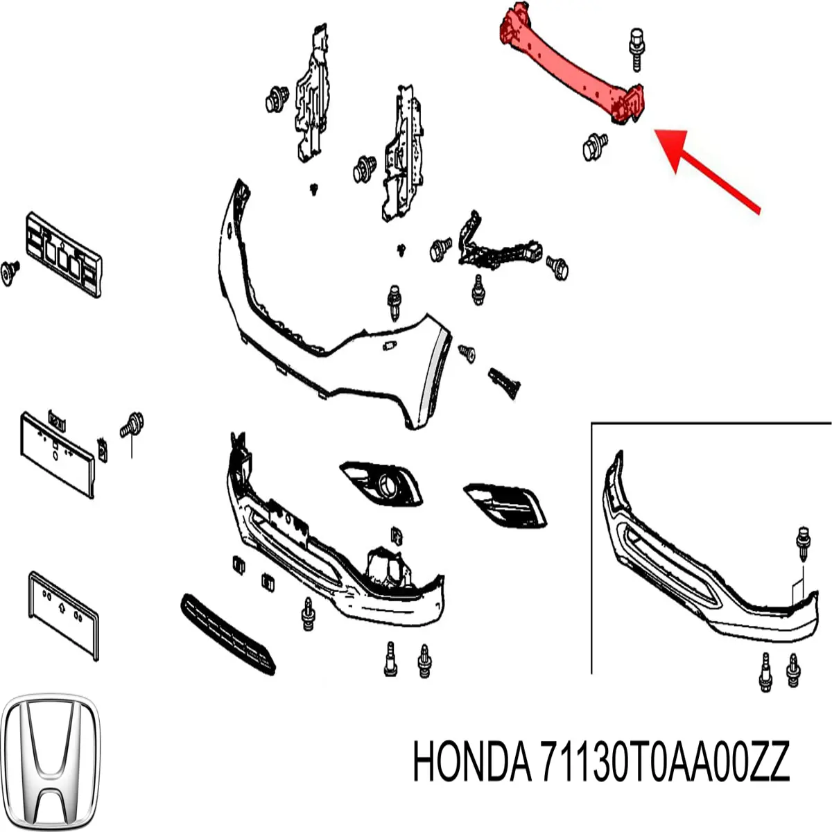 71130T0AA00ZZ Honda refuerzo parachoque delantero