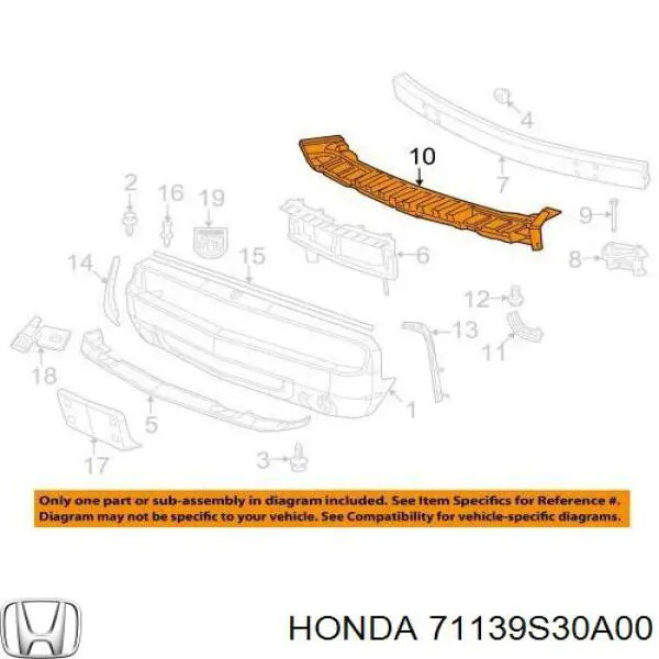 71139S30A00 Honda refuerzo parachoque delantero