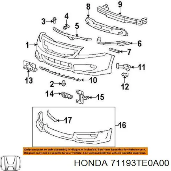 Soporte de guía para parachoques delantero, derecho Honda Accord CROSSTOUR 