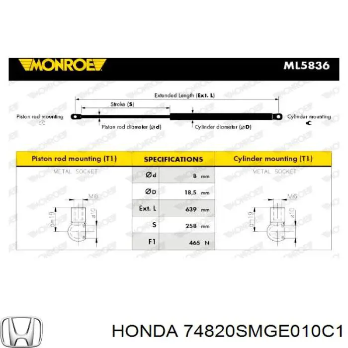 Amortiguador de maletero Honda 74820SMGE010C1 precio, desde 14,47 EUR
