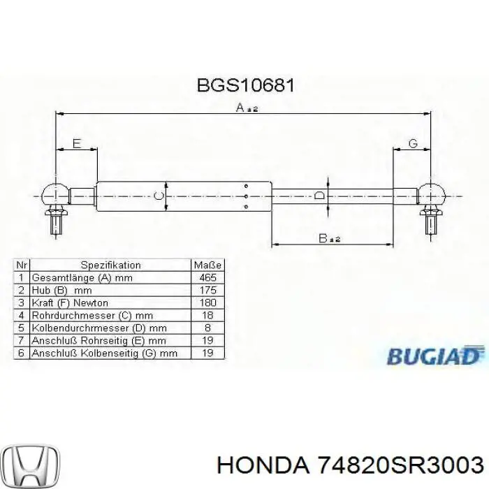 Amortiguador Para Porton Trasero (3/5 Puertas Traseras (Lisas) para Honda Civic (EG)