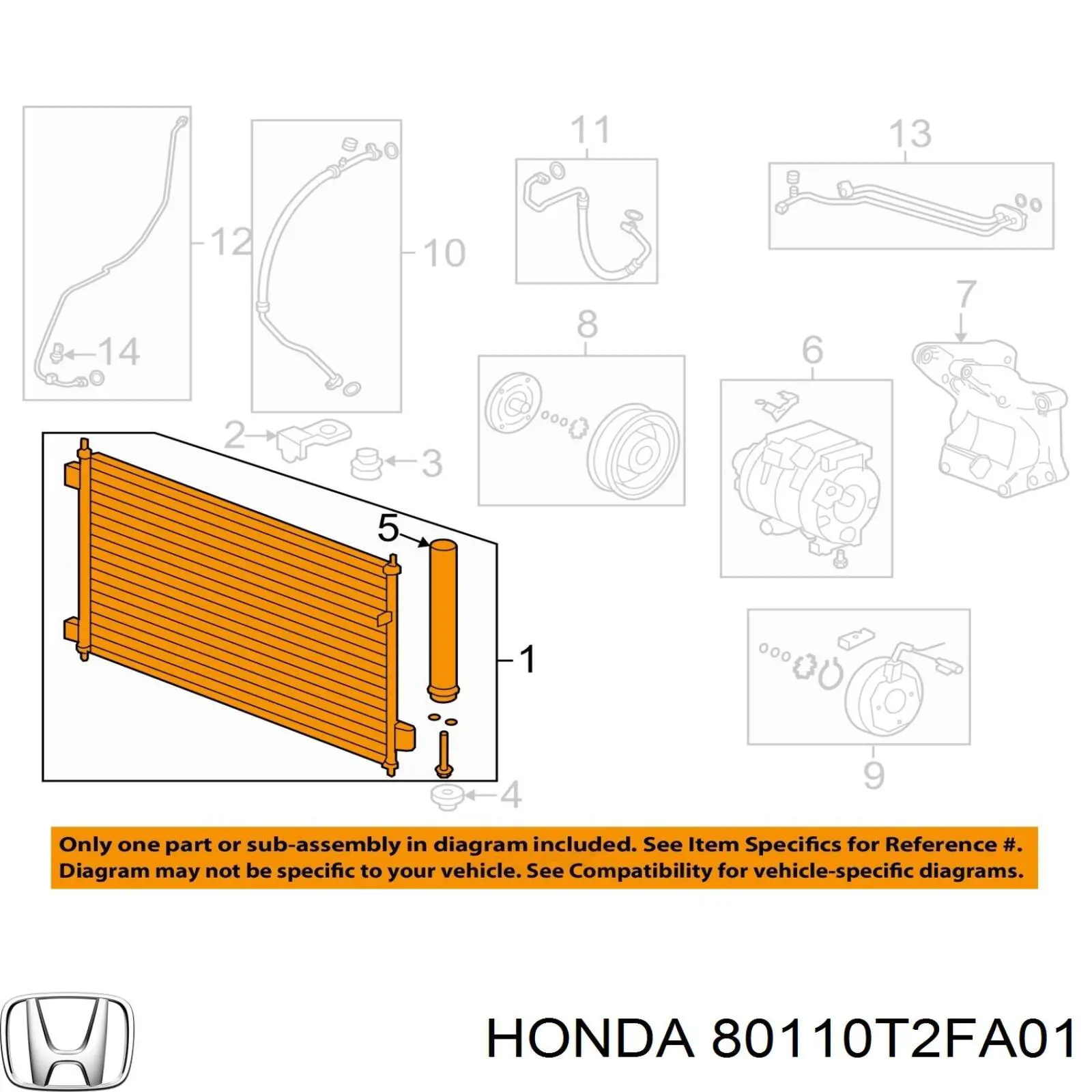 80110T2FA01 Honda condensador aire acondicionado