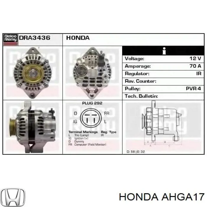 Alternador del motor Honda AHGA17 precio, desde 90,02 EUR