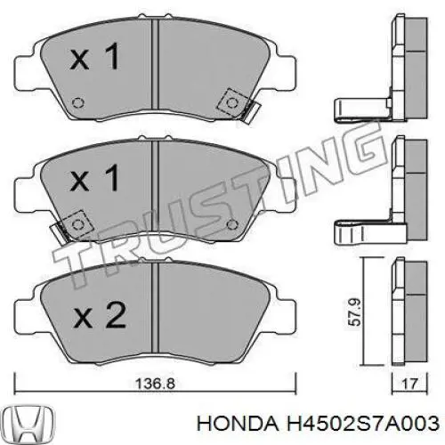H4502S7A003 Honda pastillas de freno delanteras
