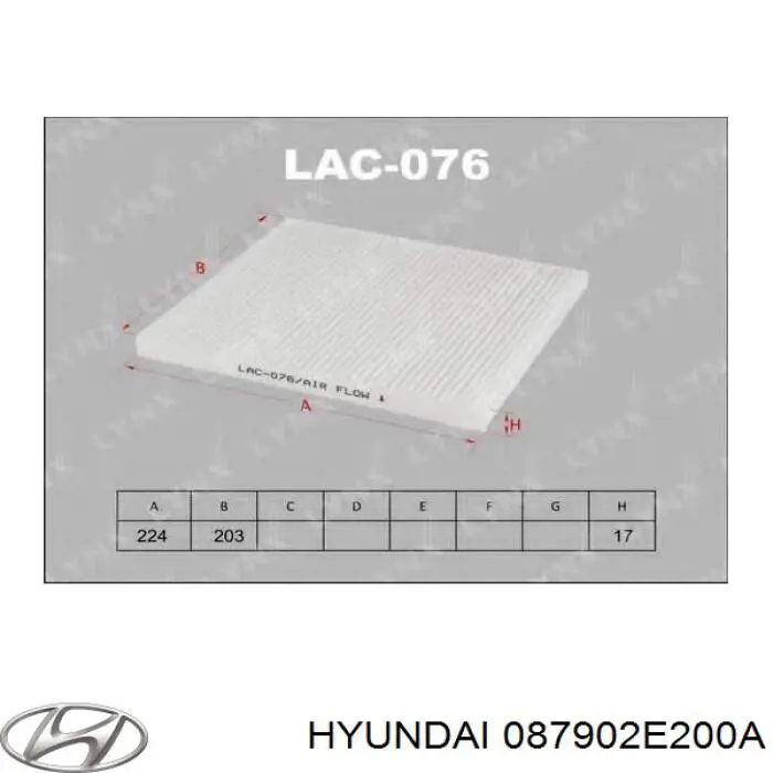 087902E200A Hyundai/Kia filtro habitáculo