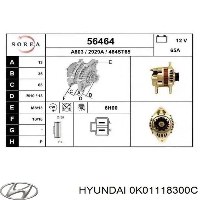 K20118300A Hyundai/Kia Alternador de coche