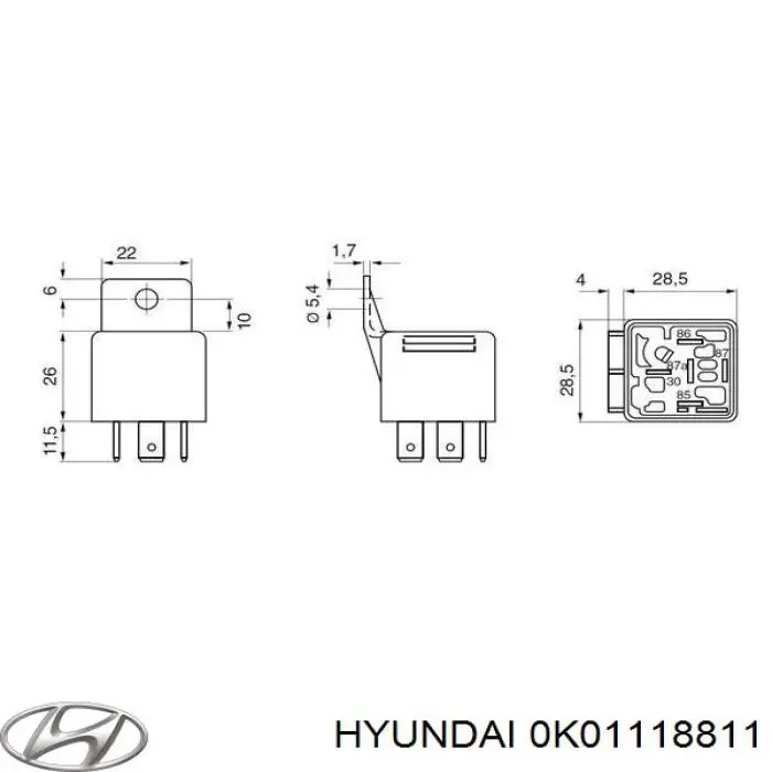 0K01118811 Hyundai/Kia relé eléctrico multifuncional