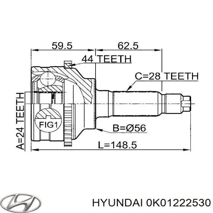 0K01222530 Hyundai/Kia fuelle, árbol de transmisión delantero exterior