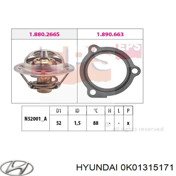 Termostato 0K01315171 Hyundai/Kia