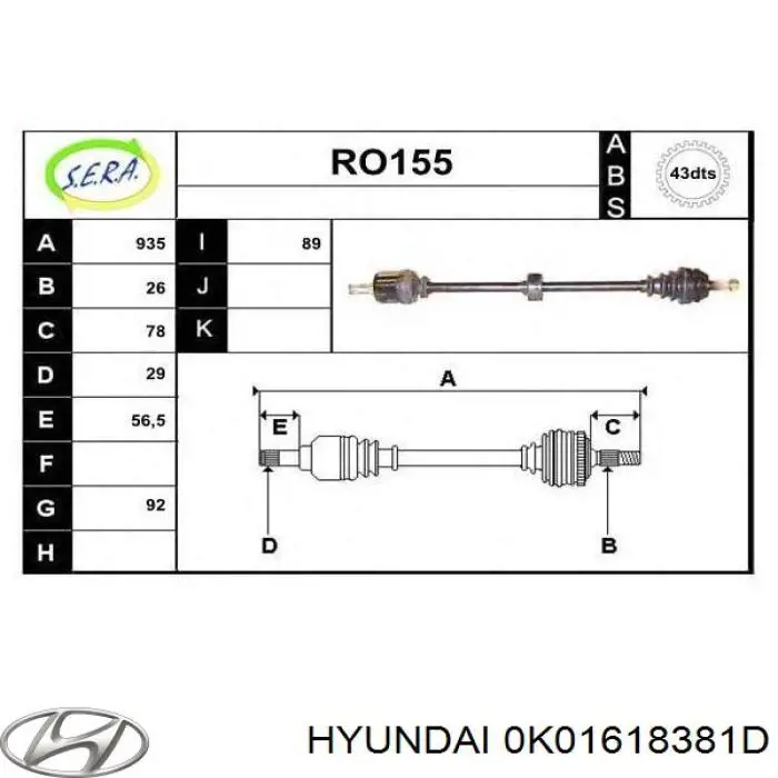 0K01618381D Hyundai/Kia correa trapezoidal