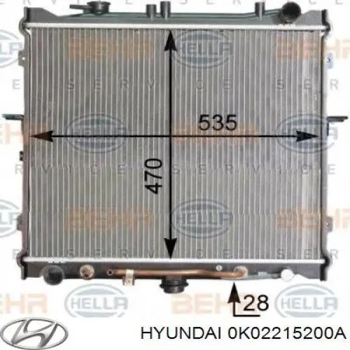 0K02215200A Hyundai/Kia radiador refrigeración del motor