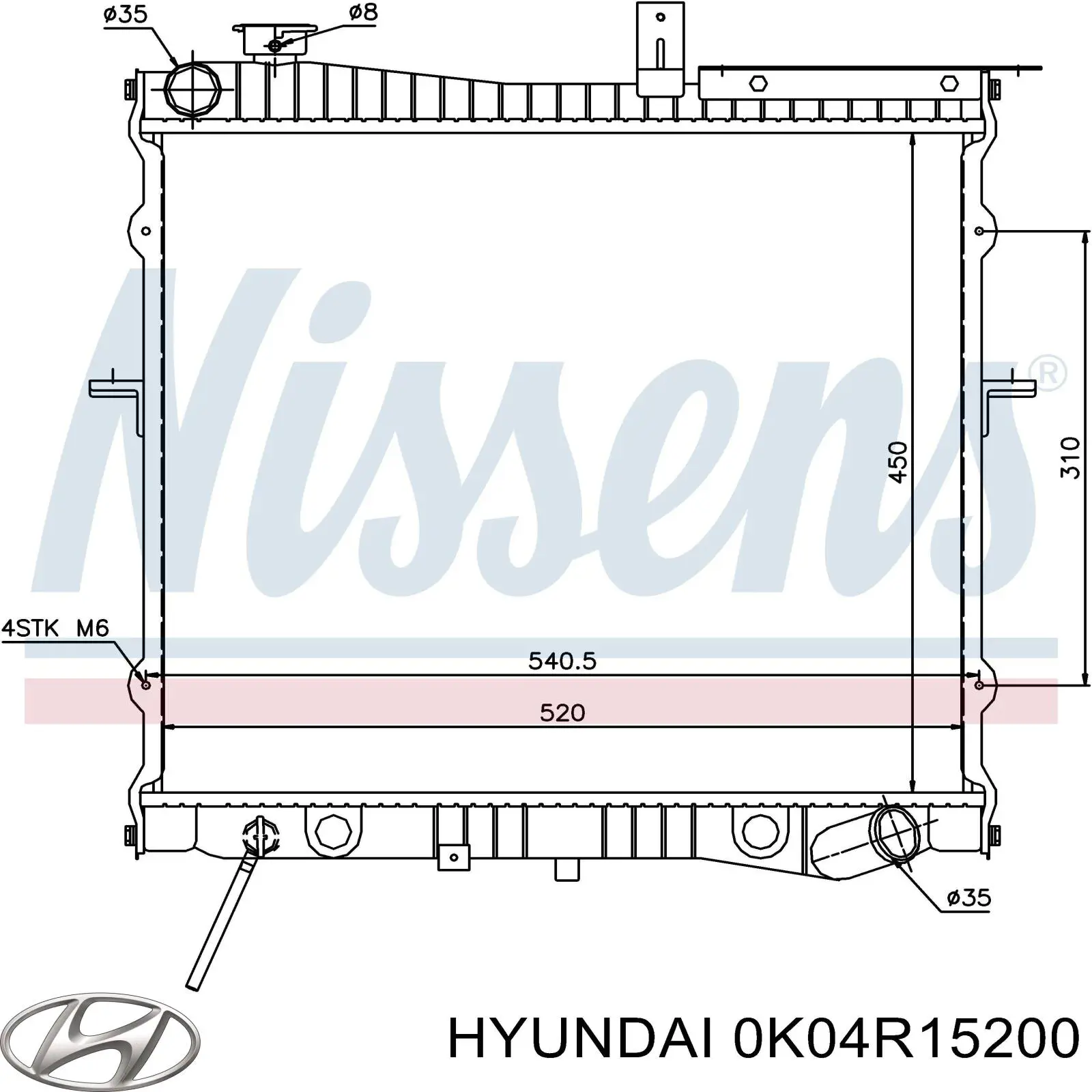 0K04R15200 Hyundai/Kia radiador refrigeración del motor