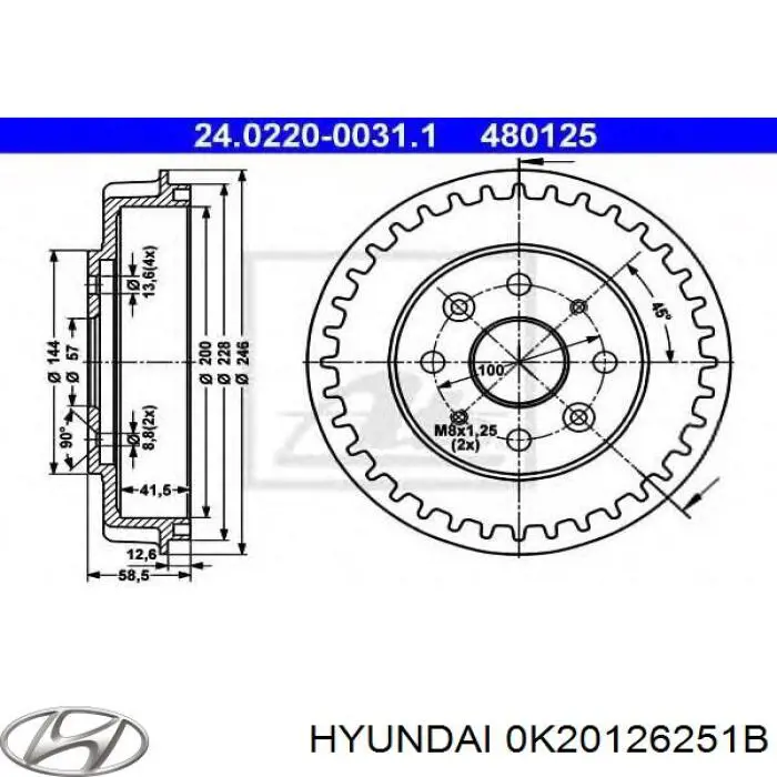 0K20126251B Hyundai/Kia freno de tambor trasero