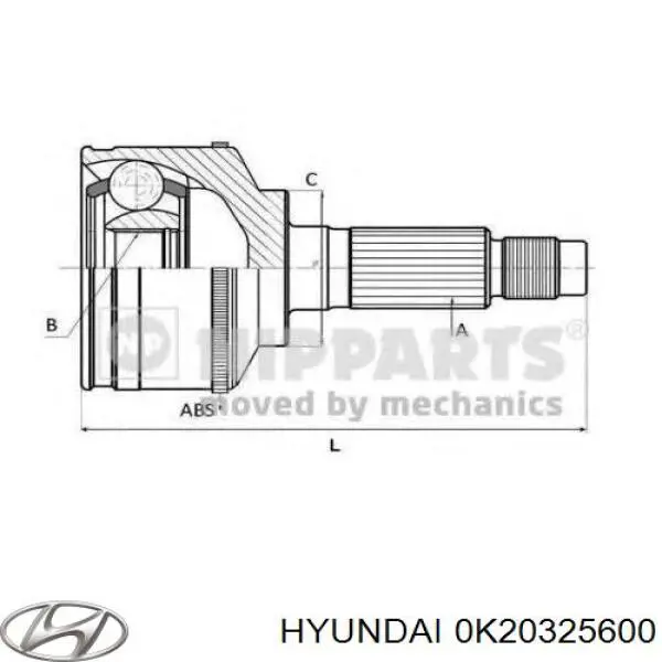 0K20325600 Hyundai/Kia árbol de transmisión delantero izquierdo