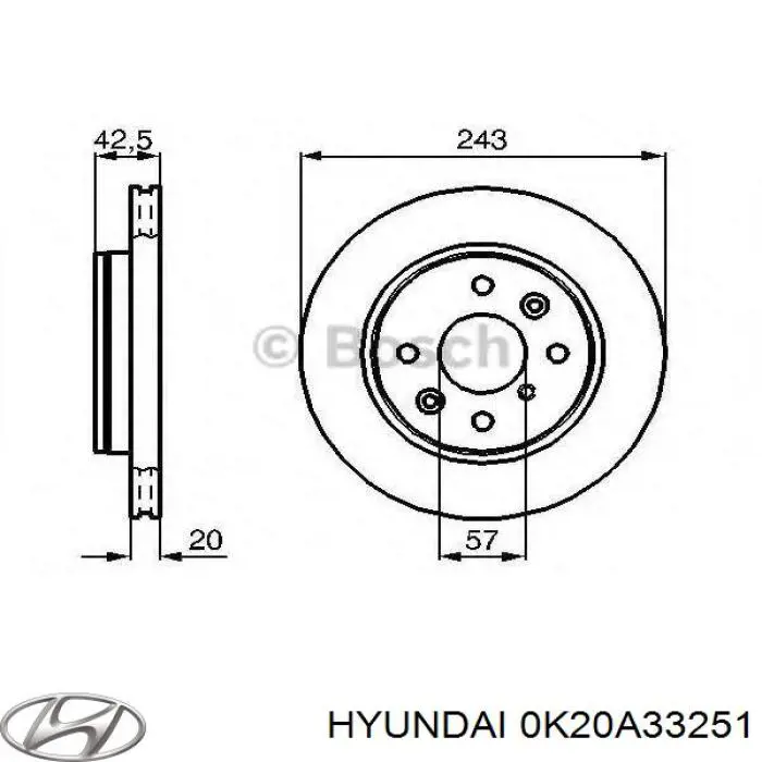 0K20A33251 Hyundai/Kia freno de disco delantero