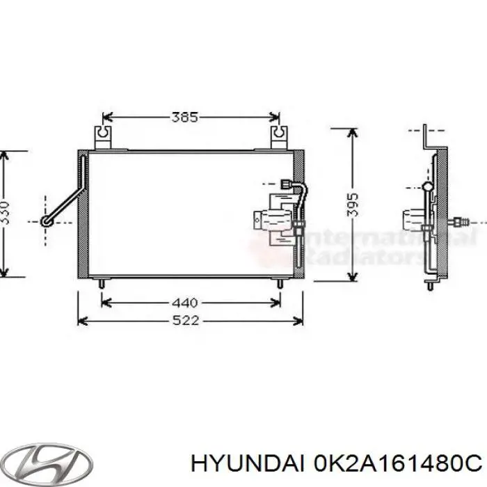 0K2A161480C Hyundai/Kia Radiador de aire acondicionado