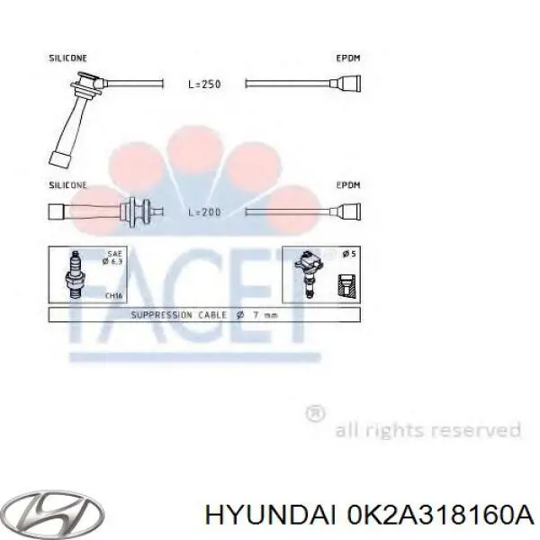 0K2A318160A Hyundai/Kia cable de encendido, cilindro №1