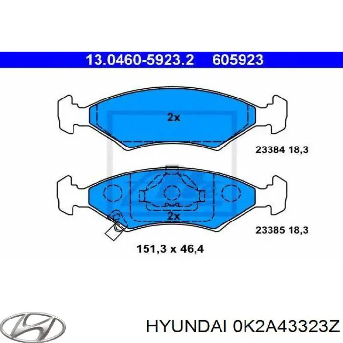 0K2A43323Z Hyundai/Kia pastillas de freno delanteras